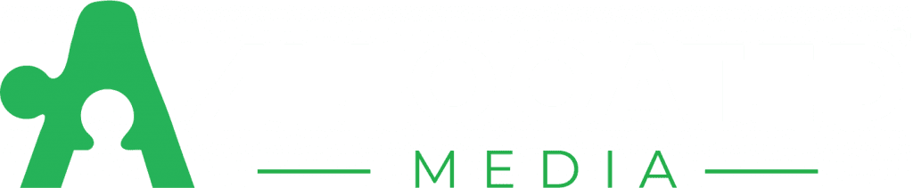 Allocated Media logo, with Allocated in white font and green lettering for "Media"